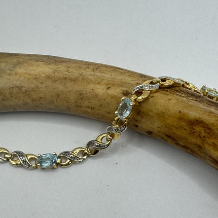 Vintage Silver Tennis Bracelet | Blue Topaz Gemstone Tiny Crystal Birthstone 925 Sterling Silver Box Bracelet | Something Blue