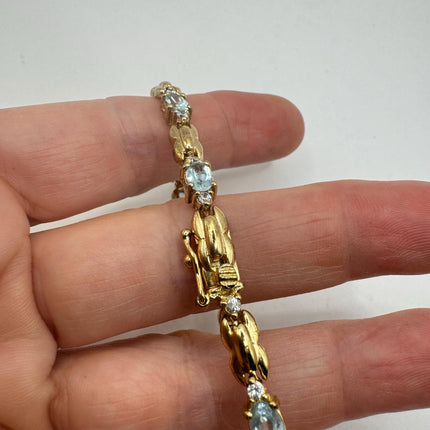 Vintage Silver Tennis Bracelet | Blue Topaz Gemstone Tiny Crystal Birthstone 925 Sterling Silver Box Bracelet | Something Blue