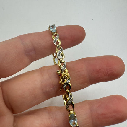 Vintage Silver Tennis Bracelet | Blue Topaz Gemstone Tiny Crystal Birthstone 925 Sterling Silver Box Bracelet | Something Blue