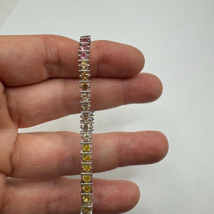 Vintage Silver Tennis Bracelet | CZ Crystal Rainbow 925 Sterling Silver Bracelet | Elegant Everyday Wedding or Prom