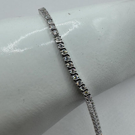 Vintage Tennis Bracelet | Bezel Set Cubic Zirconia Crystal Diamond Gemstone | 925 Sterling Silver Stackable Tennis Bracelet