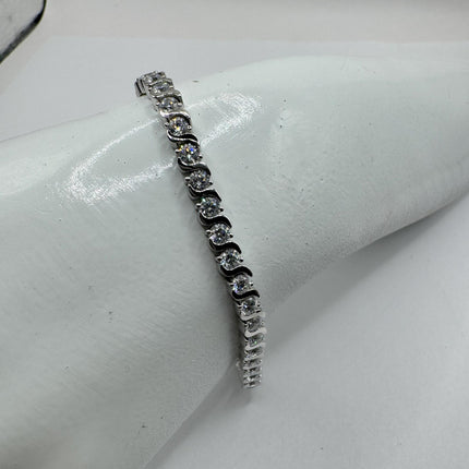 Vintage Tennis Bracelet | Bezel Set Cubic Zirconia Crystal Diamond Gemstone | 925 Sterling Silver Stackable Tennis Bracelet