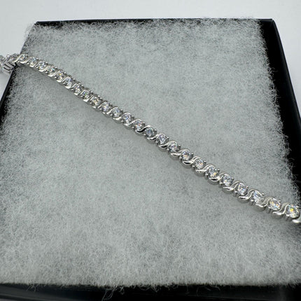 Vintage Tennis Bracelet | Bezel Set Cubic Zirconia Crystal Diamond Gemstone | 925 Sterling Silver Stackable Tennis Bracelet