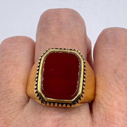 Vintage Gold Bronze Poison Ring | Red Carnelian | Unique Gift Statement Ring