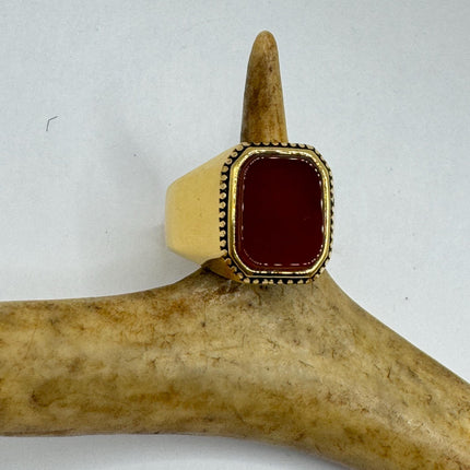 Vintage Gold Bronze Poison Ring | Red Carnelian | Unique Gift Statement Ring