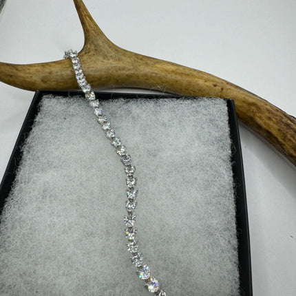 Vintage Silver Tennis Bracelet | Crystal Diamond Cubic Zirconia | 925 Sterling Silver