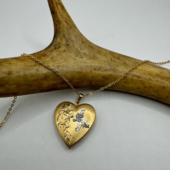 Vintage Gold Locket | Gold Filled Heart Pendant Photo Memory Charm Engraved Heart | Gold Filled Chain Necklace