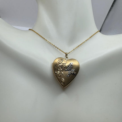Vintage Gold Locket | Gold Filled Heart Pendant Photo Memory Charm Engraved Heart | Gold Filled Chain Necklace