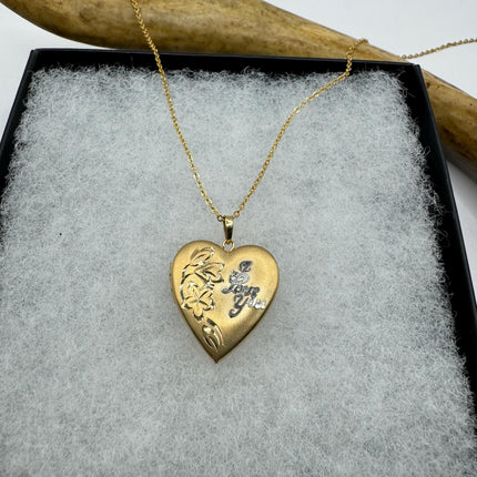 Vintage Gold Locket | Gold Filled Heart Pendant Photo Memory Charm Engraved Heart | Gold Filled Chain Necklace