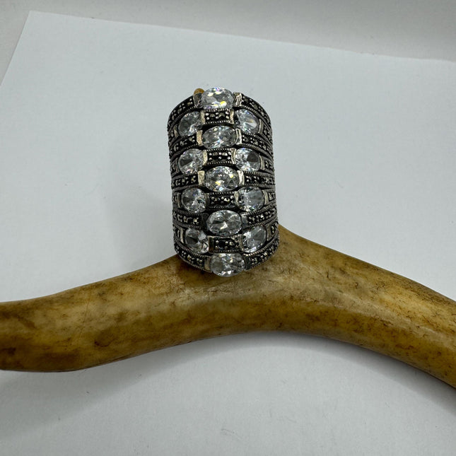 Vintage Marcasite Chunky Statement Cocktail Ring 925 Sterling Silver Statement Ring