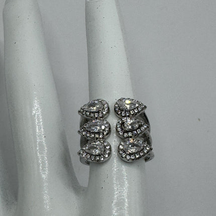 Vintage Crystal Stacking Eternity Promise Ring Engagement Wedding Band 925 Sterling Silver Adjustable