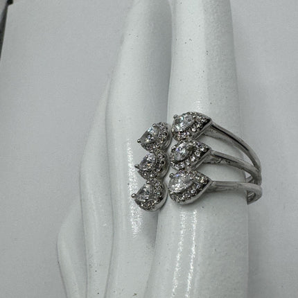 Vintage Crystal Stacking Eternity Promise Ring Engagement Wedding Band 925 Sterling Silver Adjustable