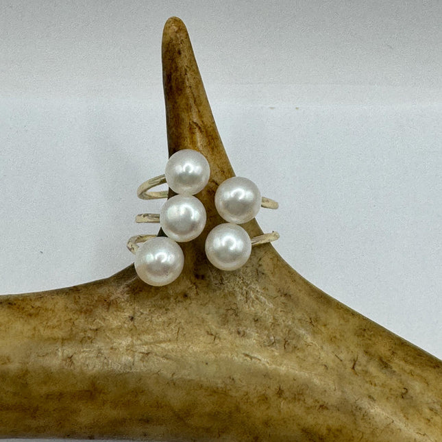 Vintage Silver Ring | Dainty White Pearl Gemstone | 925 Sterling Silver Band Unique TwCocktail Promise Engagement Wedding Ring
