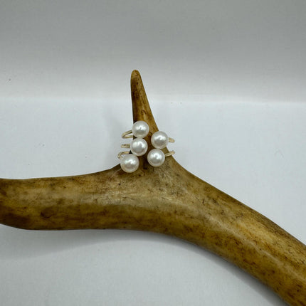 Vintage Silver Ring | Dainty White Pearl Gemstone | 925 Sterling Silver Band Unique TwCocktail Promise Engagement Wedding Ring