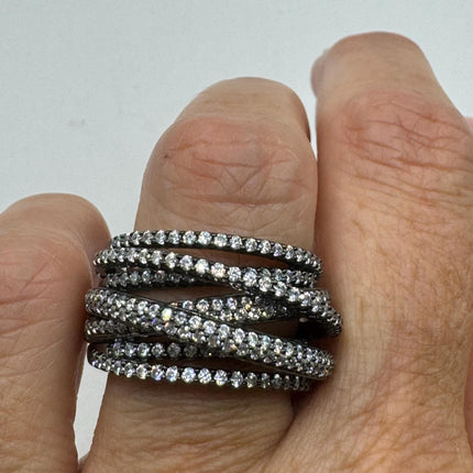 Vintage Crystal Stacking Eternity Promise Ring Engagement Wedding Band 925 Sterling Silver
