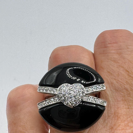 vintage black onyx statement chunky Ring Engagement Wedding Band 925 Sterling Silver