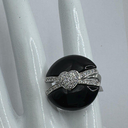 vintage black onyx statement chunky Ring Engagement Wedding Band 925 Sterling Silver