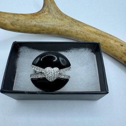vintage black onyx statement chunky Ring Engagement Wedding Band 925 Sterling Silver