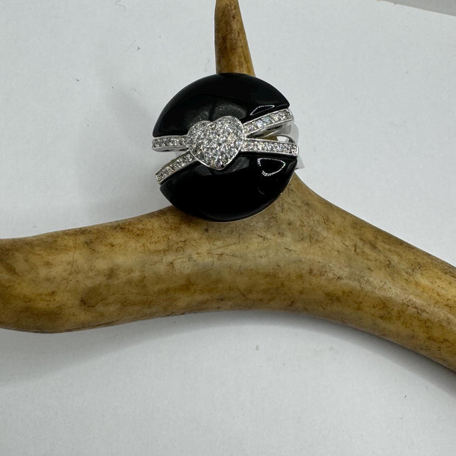vintage black onyx statement chunky Ring Engagement Wedding Band 925 Sterling Silver