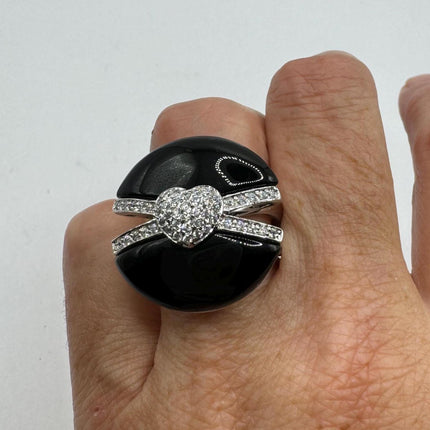vintage black onyx statement chunky Ring Engagement Wedding Band 925 Sterling Silver