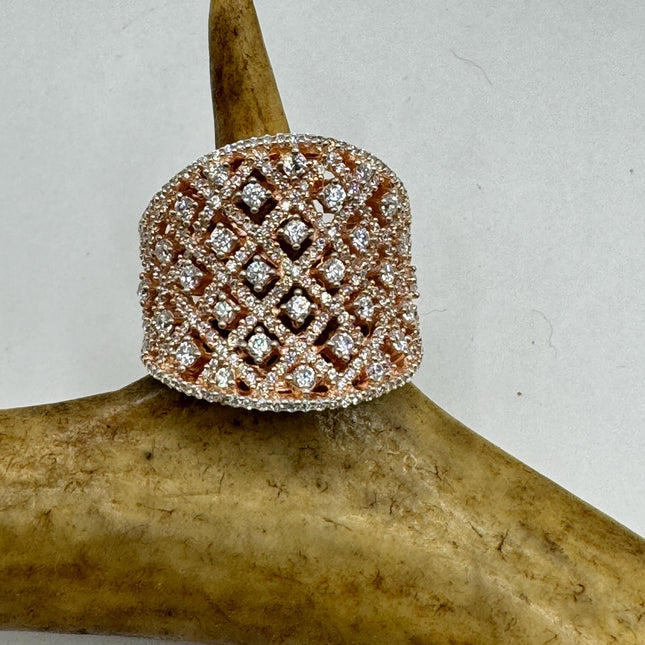 Vintage Cubic Zirconia Clear Crystal Diamond Cocktail | 925 Sterling Silver Antique Pave Set Wedding Promise Band Engagement Ring