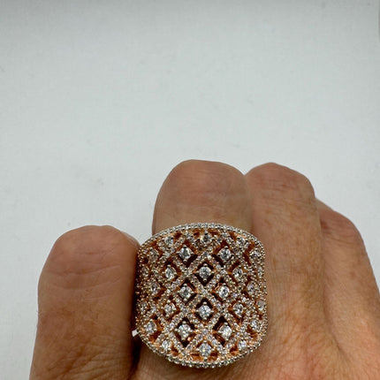 Vintage Cubic Zirconia Clear Crystal Diamond Cocktail | 925 Sterling Silver Antique Pave Set Wedding Promise Band Engagement Ring