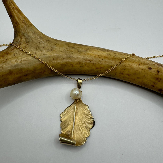 vintage leaf pearl gold filled simple every day minimal necklace