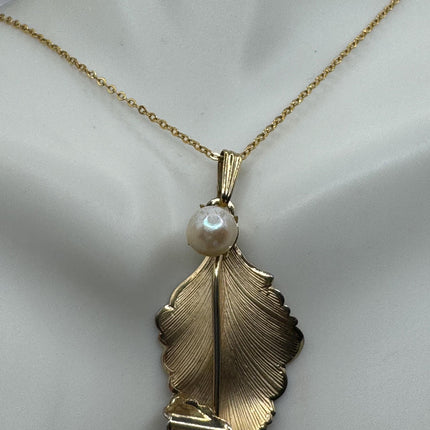 vintage leaf pearl gold filled simple every day minimal necklace