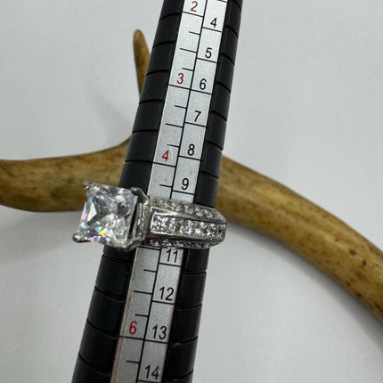 Vintage Silver Ring | Cubic Zirconia Clear Crystal Diamond Boho Cocktail | 925 Sterling Silver Antique Pave Set Wedding Band Engagement Ring