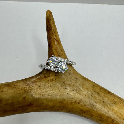 Vintage Cubic Zirconia Clear Crystal Diamond Cocktail | 925 Sterling Silver Antique Pave Set Wedding Promise Band Engagement Ring