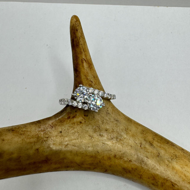 Vintage Cubic Zirconia Clear Crystal Diamond Cocktail | 925 Sterling Silver Antique Pave Set Wedding Promise Band Engagement Ring