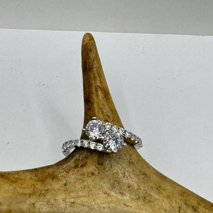 Vintage Cubic Zirconia Clear Crystal Diamond Cocktail | 925 Sterling Silver Antique Pave Set Wedding Promise Band Engagement Ring