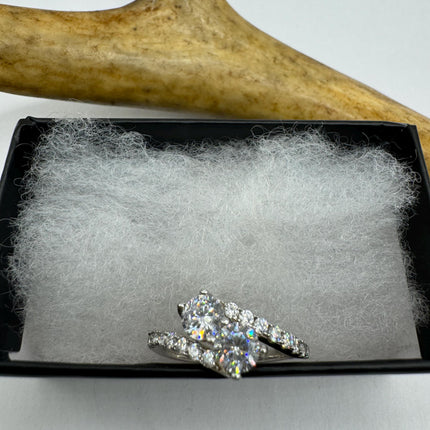 Vintage Cubic Zirconia Clear Crystal Diamond Cocktail | 925 Sterling Silver Antique Pave Set Wedding Promise Band Engagement Ring