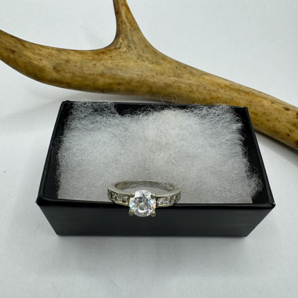 Vintage Cubic Zirconia Clear Crystal Diamond Cocktail | 925 Sterling Silver Antique Pave Set Wedding Promise Band Engagement Ring