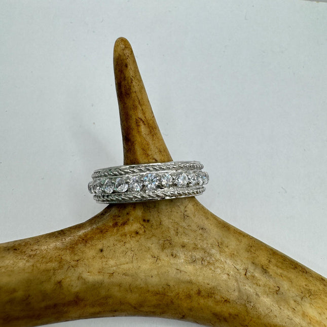 Vintage Crystal Stacking Eternity Promise Ring Engagement Wedding Band 925 Sterling Silver