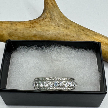 Vintage Crystal Stacking Eternity Promise Ring Engagement Wedding Band 925 Sterling Silver