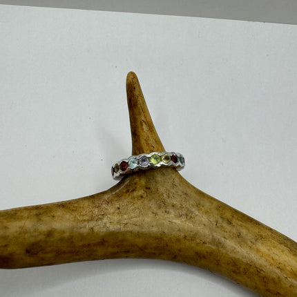 vintage rainbow, gemstone stackable Eternity Promise Ring Engagement Wedding Band 925 Sterling Silver