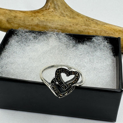 Vintage Marcasite Black Onyx Simple every day Cocktail Ring 925 Sterling Silver minimal Ring