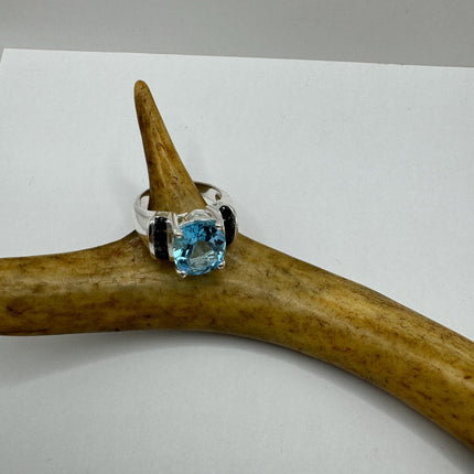 Vintage Silver Ring | Blue Topaz Blue Sapphire Boho Cocktail | 925 Sterling Silver Something Blue Wedding Band Engagement Ring