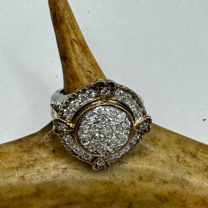 Vintage Cubic Zirconia Clear Crystal Diamond Cocktail | 925 Sterling Silver Antique Pave Set Wedding Promise Band Engagement Ring
