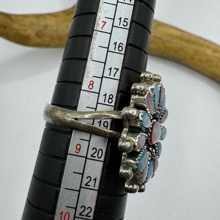vintage pastel Mother Of pearl statement chunky Ring native American flower Engagement Wedding Band 925 Sterling Silver