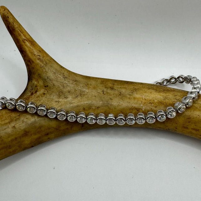 Vintage Silver Tennis Bracelet | CZ Crystal Diamond Gemstone 925 Sterling Silver Bracelet | Elegant Everyday Wedding or Prom