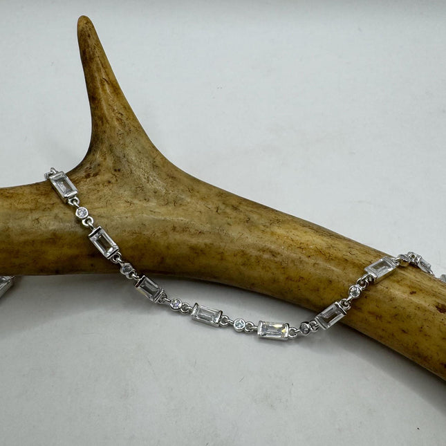 Vintage Gold Tennis Bracelet | Bezel Set Cubic Zirconia Crystal Diamond Gemstone | Golden 925 Sterling Silver Stackable Tennis Bracelet