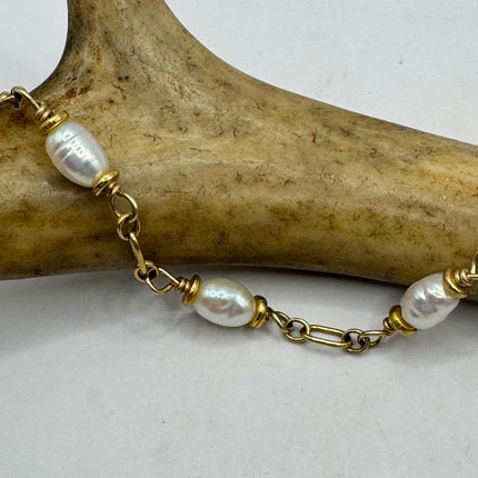 Vintage Gold Silver Tennis Bracelet | Pearl |14k Gold Filled