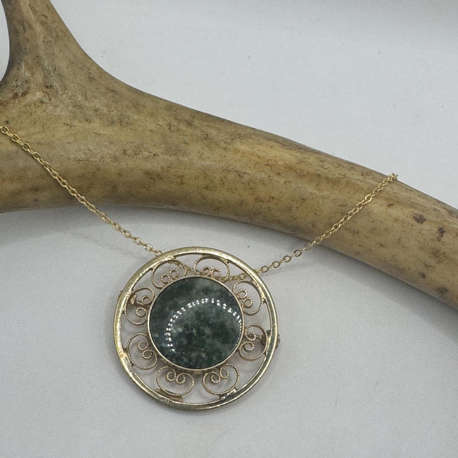 vintage lucky green Jade Brooch Pin gold filled simple every day minimal necklace