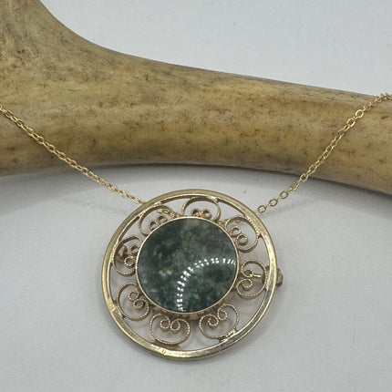 vintage lucky green Jade Brooch Pin gold filled simple every day minimal necklace