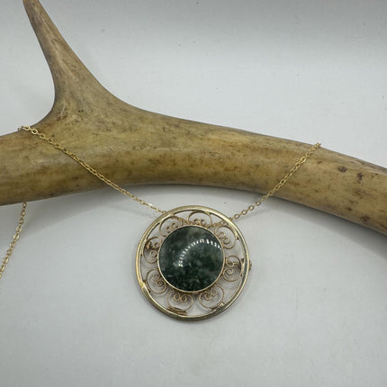 vintage lucky green Jade Brooch Pin gold filled simple every day minimal necklace