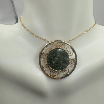 vintage lucky green Jade Brooch Pin gold filled simple every day minimal necklace