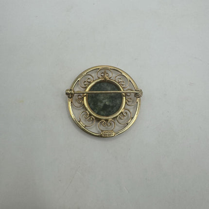 vintage lucky green Jade Brooch Pin gold filled simple every day minimal necklace