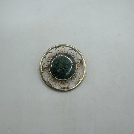 vintage lucky green Jade Brooch Pin gold filled simple every day minimal necklace